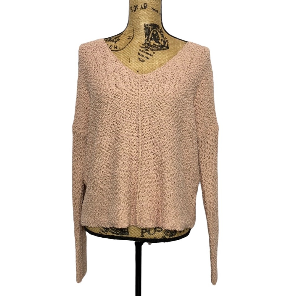 NWT Pink Knit V-Neck Drop Shoulder Sweater Top L